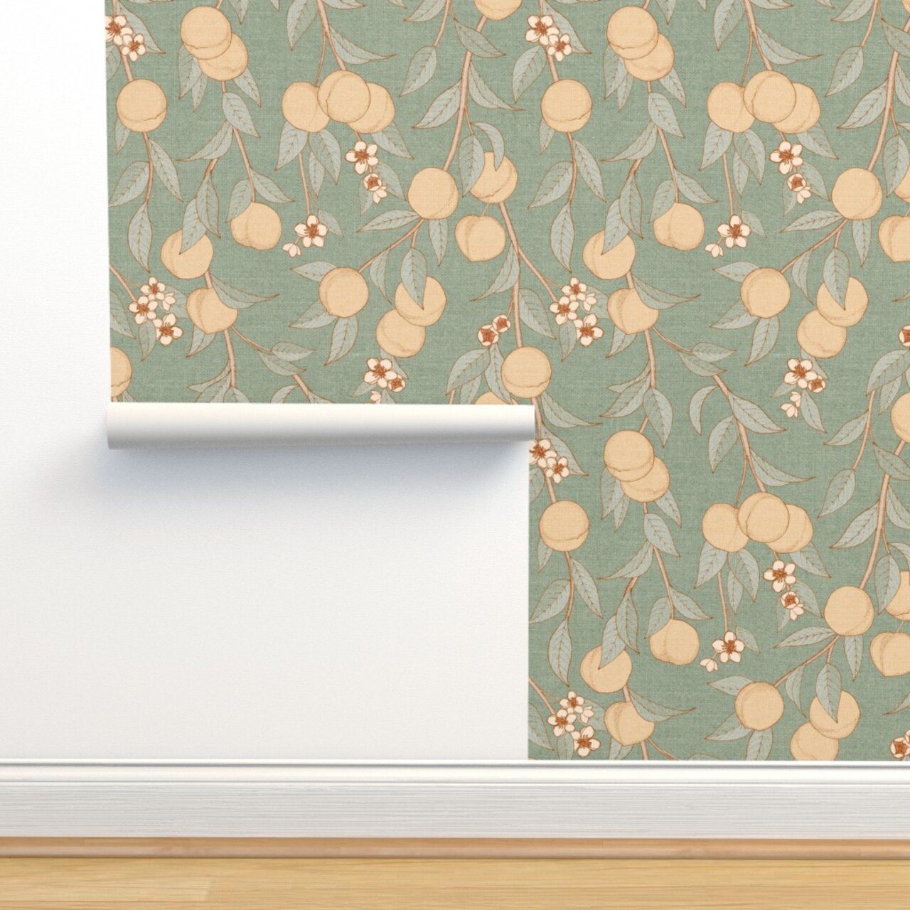 Chinoiserie Orchard Vintage Botanical Peaches Nectarines Antique Custom Removable Wallpaper by Spoonflower Peel & Stick Wallpaper 2FT Wide